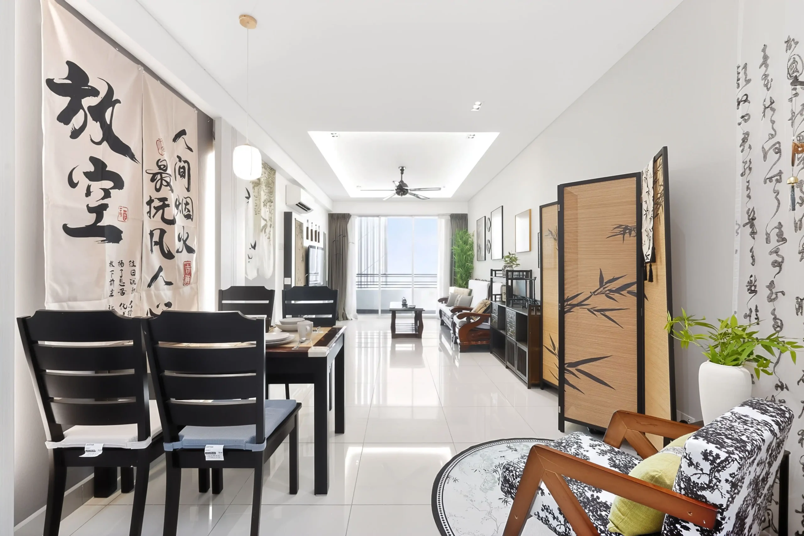 Comfortable sofa and lazy chair seating in air-conditioned high-floor living room