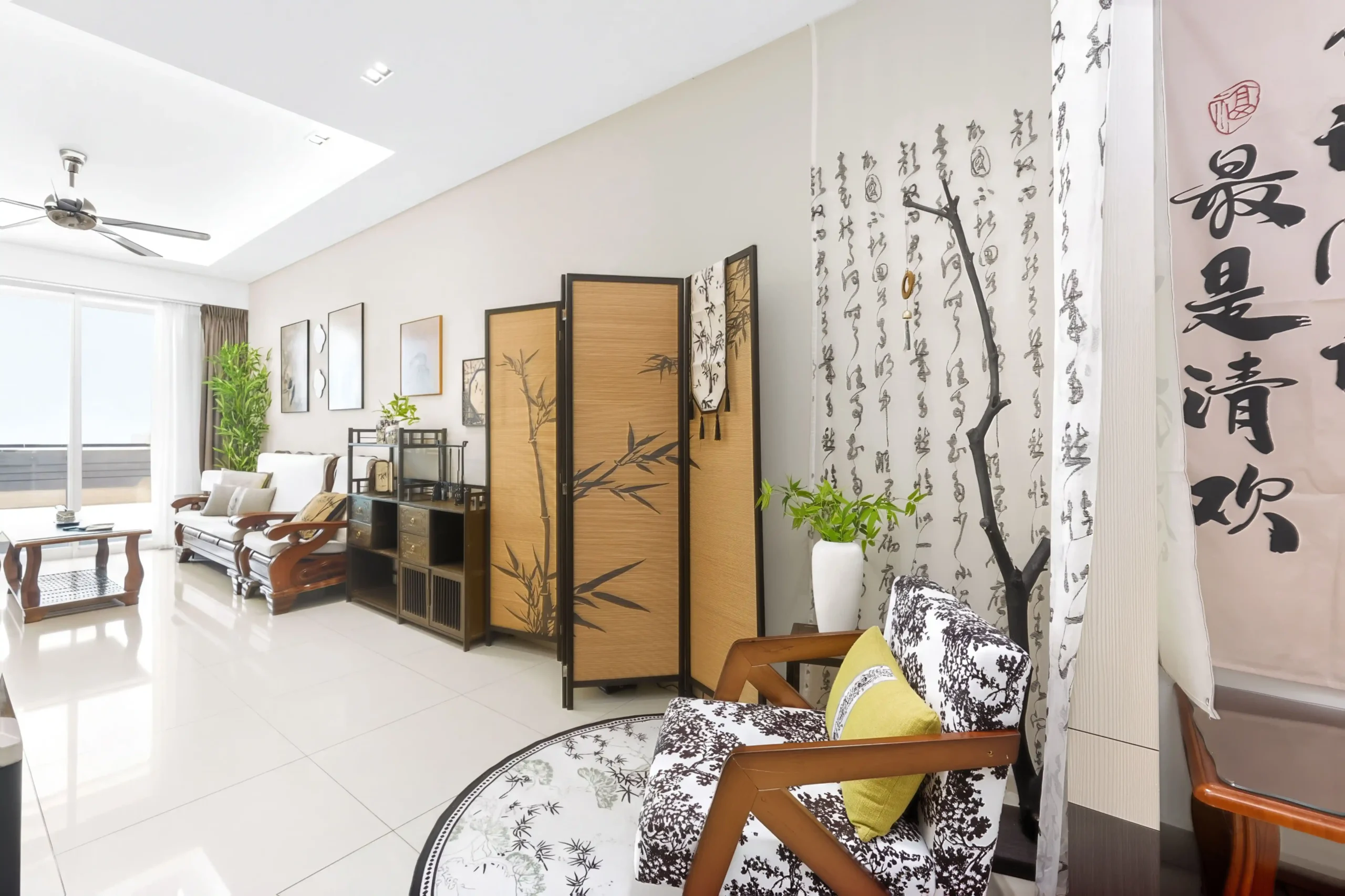 Smart TV with TV box access to worldwide channels in family homestay living hall