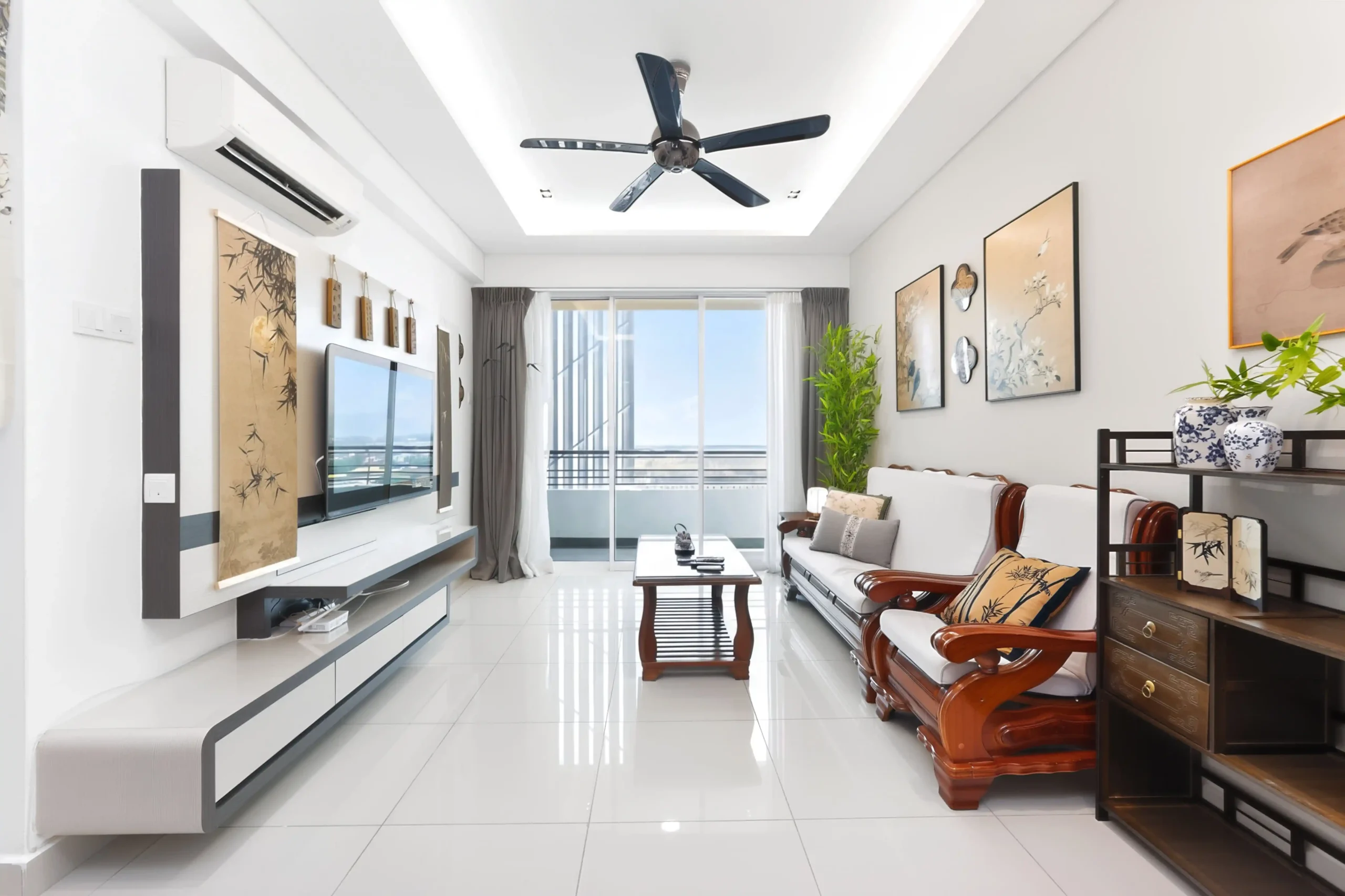 Traditional Chinese style accent furniture and decorative details inside Ipoh apartment