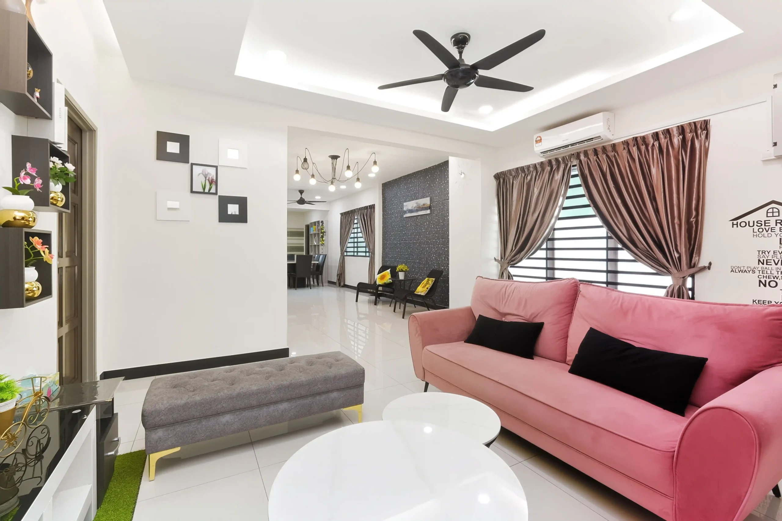 Large Smart TV setup with Netflix and YouTube in group homestay living hall